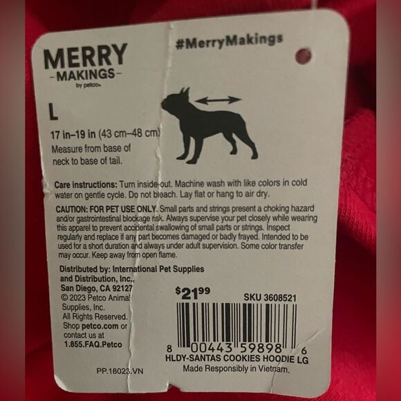 🆕 Merry Makings I ATE Santas Cookies Antler Pet Red Hoodie Dog Size Large - Picture 3 of 6